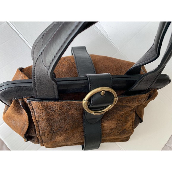 SEQUOIA Marbled Brown Faux Leather Clamshell Shoulder Bag Purse Handbag Large - Picture 7 of 12